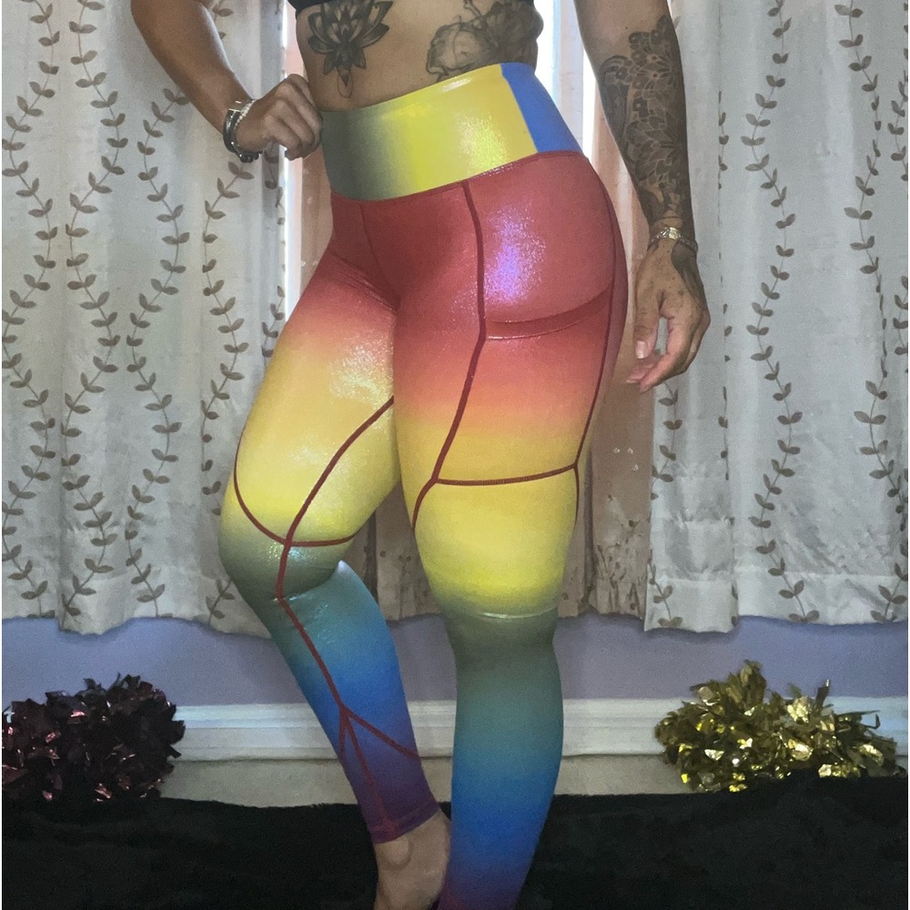 Curves n Combatboots rainbow shimmer leggings LIKE NEW